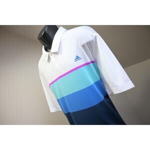 Adidas Golf Polo ClimaCool Striped Athletic Short Sleeve Golf Shirt Mens 2XL XXL